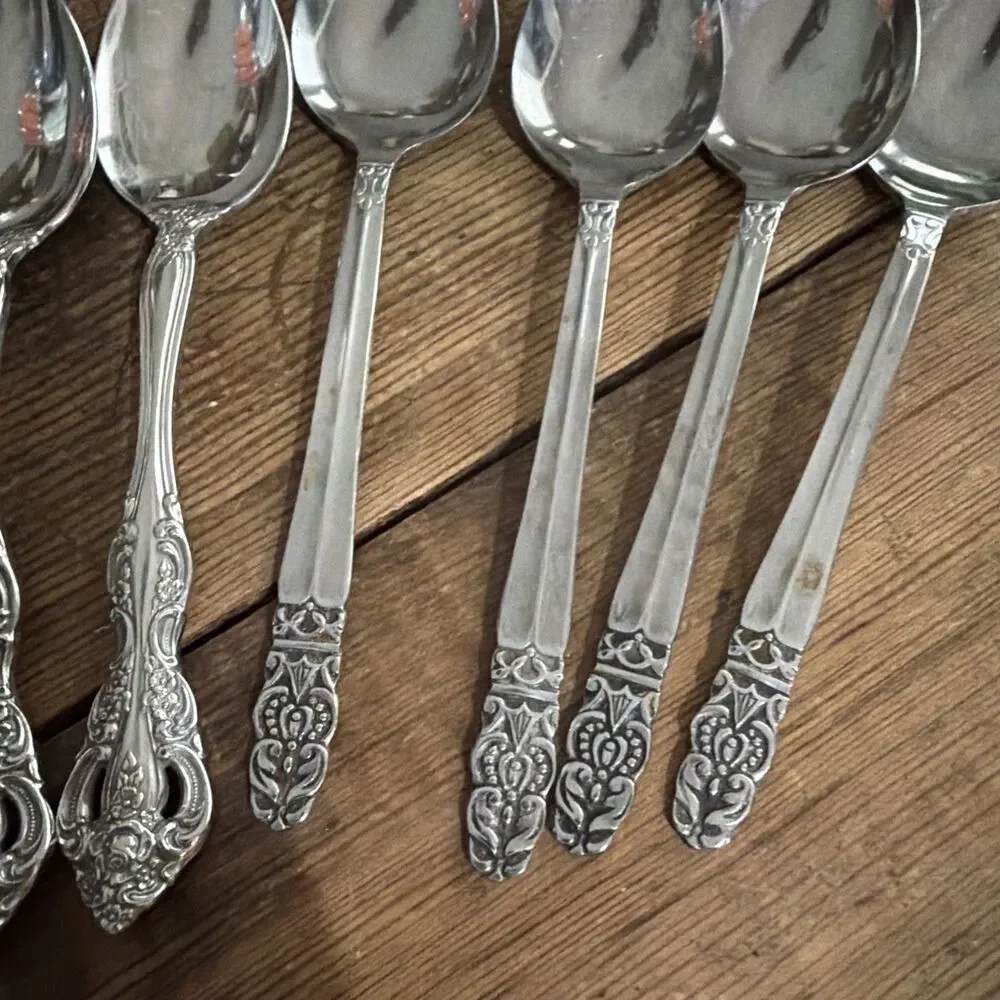 Lot of 11 Vintage Mismatched Spoons | Silverplate & Stainless Flatware Set